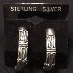 Vintage Oxidized Bali Bamboo 925 Sterling Silver earrings.